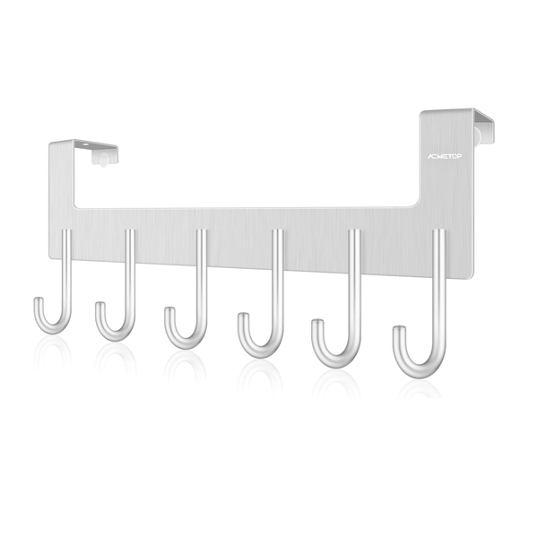 Perchero resistente de aluminio con 6 ganchos sobre la puerta para toallas, bolsos y batas