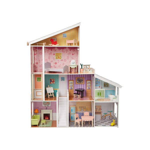 Amazon Basics 4-Story Wooden Dollhouse with Furniture Accessories