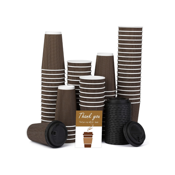 75 Disposable Insulated Coffee Cups with Lids (16 oz) PzDeals