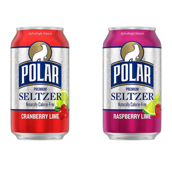 24 Cans Of Polar Seltzer Raspberry Lime, Black Cherry or Cranberry Lime