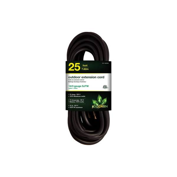 GoGreen Power 25 ft' SJTW Outdoor Extension Cord