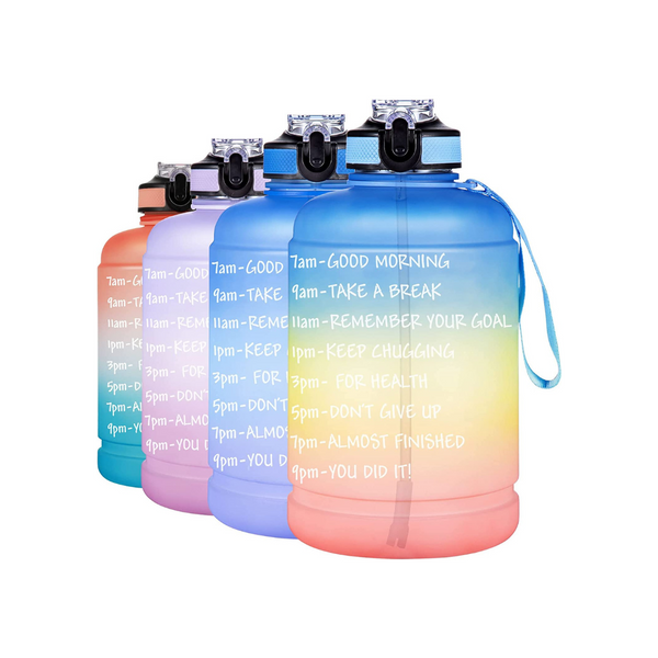 Large Half Gallon/64oz motivational Water Bottle with Straw & Handle