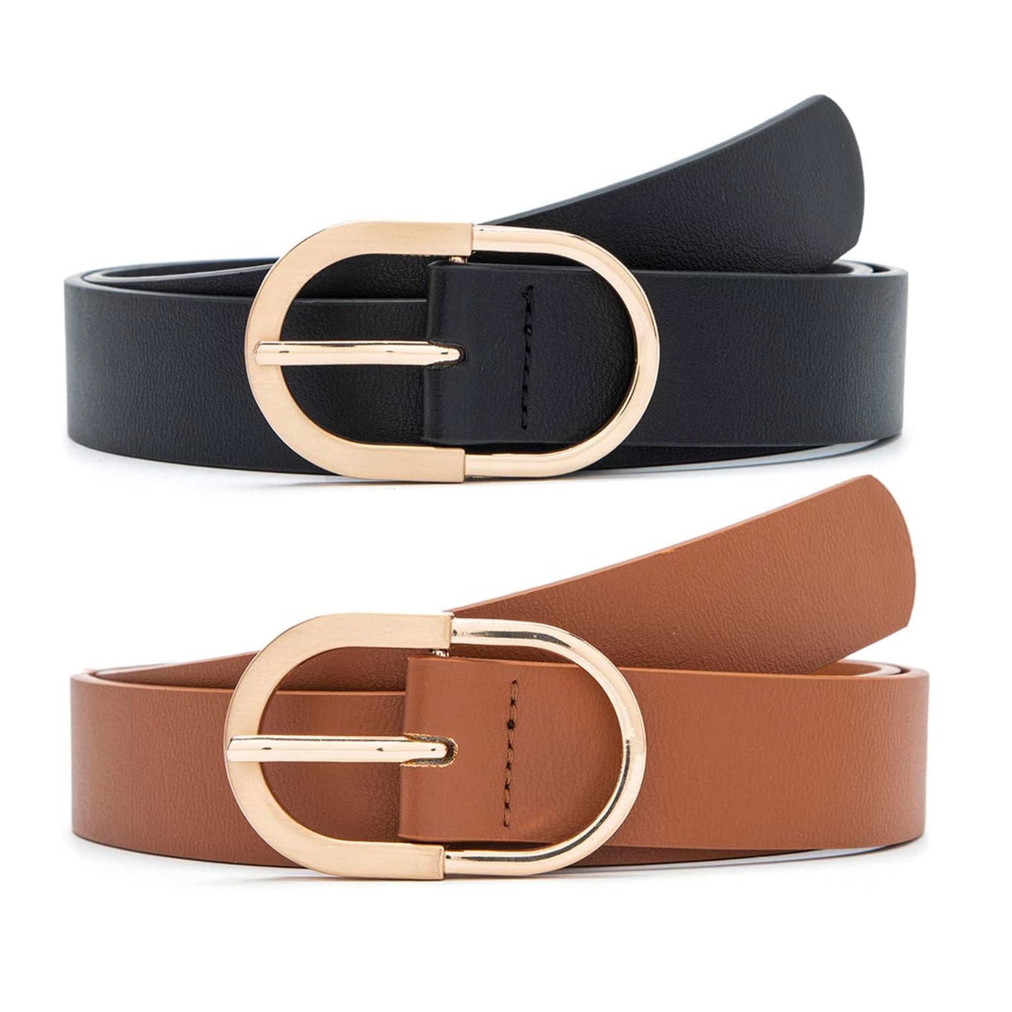 2-Pack Moreless Women's Leather Belts with Fashion Center Bar Buckle