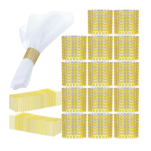 500 anillos de servilleta dorados con diamantes de imitación Tanlade a granel para configuración de mesa