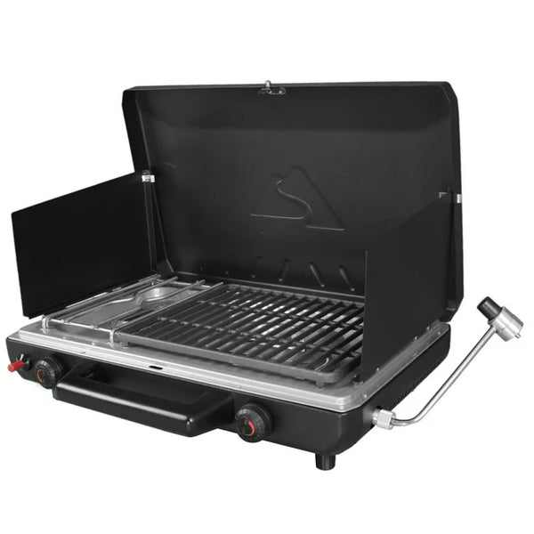 Estufa de campamento con parrilla portátil 2 en 1 de propano Ozark Trail