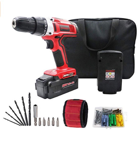 18V Cordless Drill With 2 Batteries And Drill Bits
