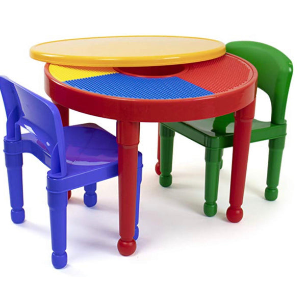 Tot Tutors Kids 2-in-1 Plastic Building Blocks Activity Table and 2 Chairs Set
